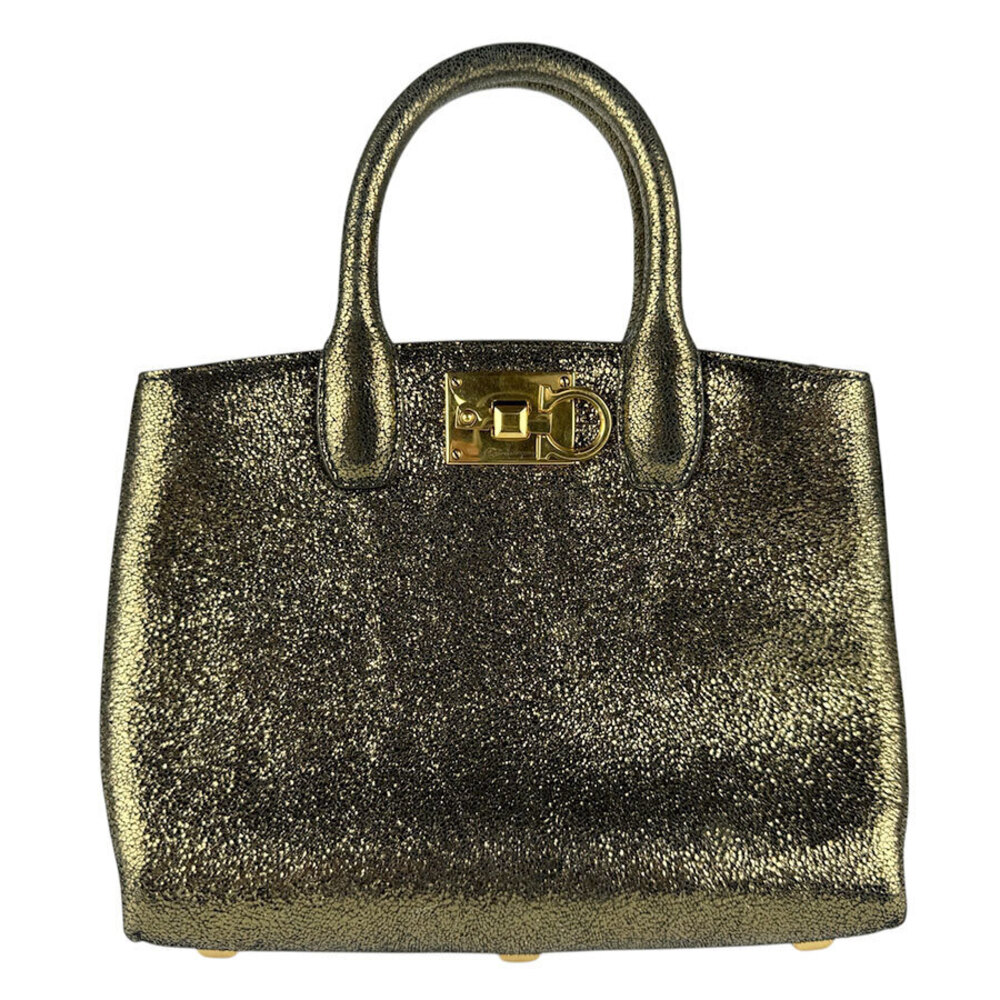 Salvatore Ferragamo 2way Shoulder Bag Gancini nubuck metallic Khaki Green gold